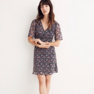 Madewell Navy A-Line Floral Flutter Sleeve Dress